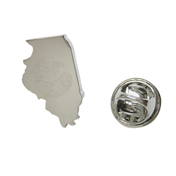 Illinois State Map Shape and Flag Design Lapel Pin - Picture 1 of 2